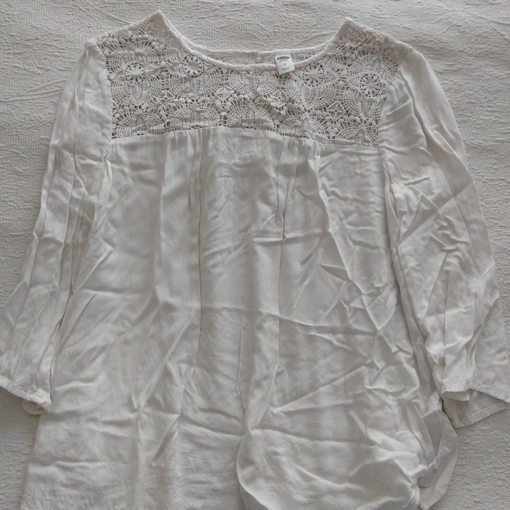 Old Navy Rayon Lace-Yoke Blouse/Tunic
